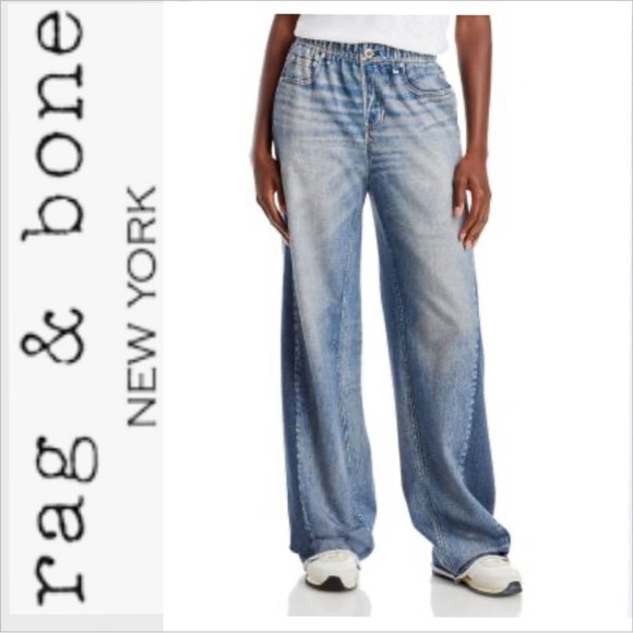 Rag & Bone Miramar Terry Wide Leg Pant Sweatpant Jeans Blue Moonrise M - Picture 1 of 6